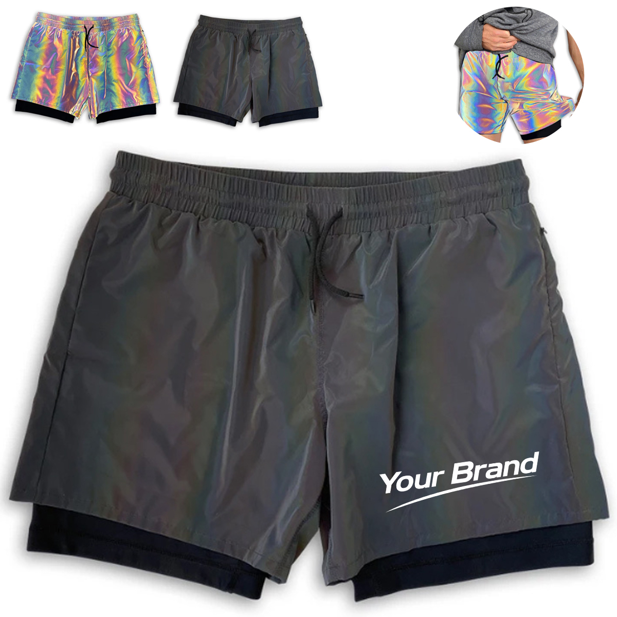 Holographic Iridescent Reflective Performance Athletic Short