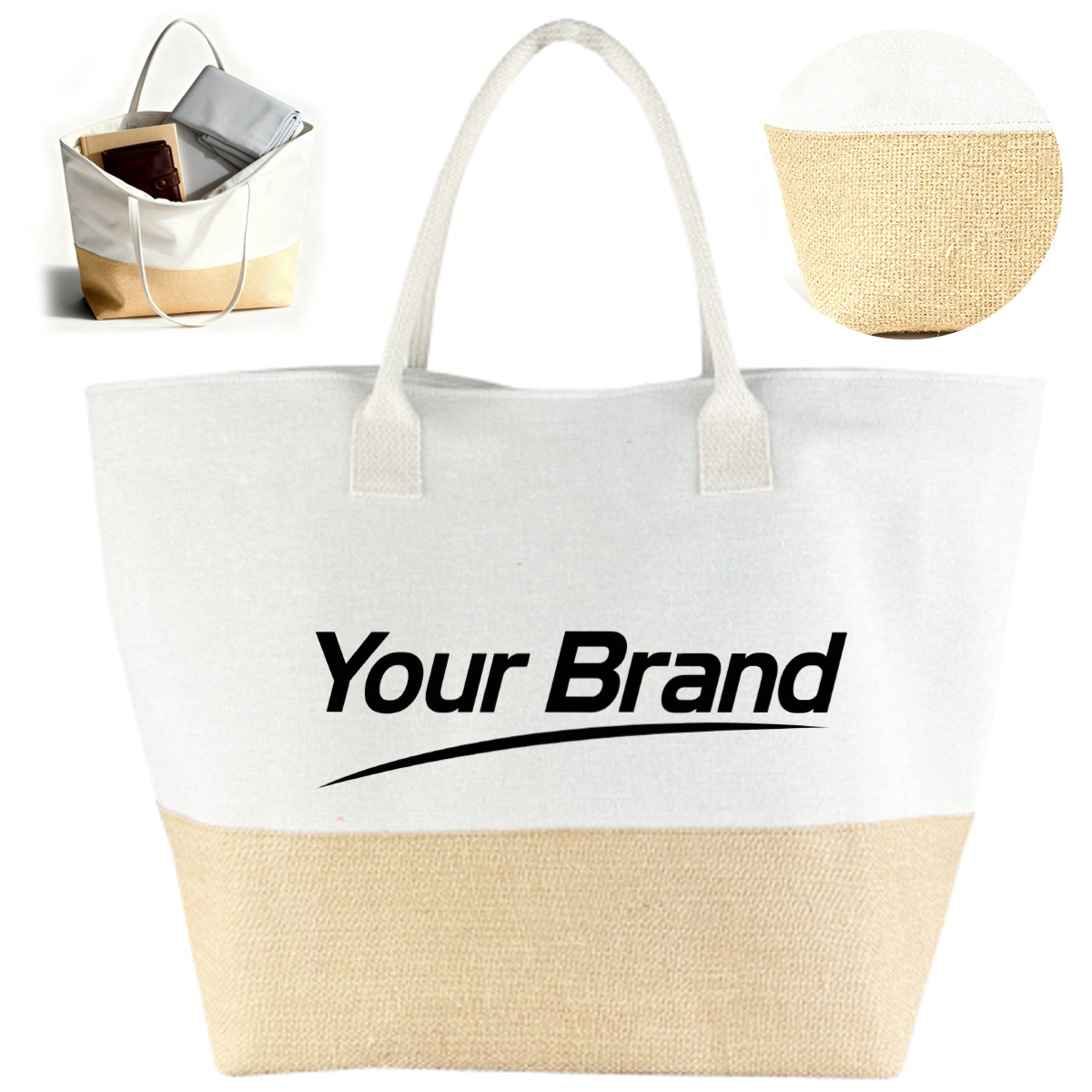 Canvas and Jute Tote Bag with Cotton Handles