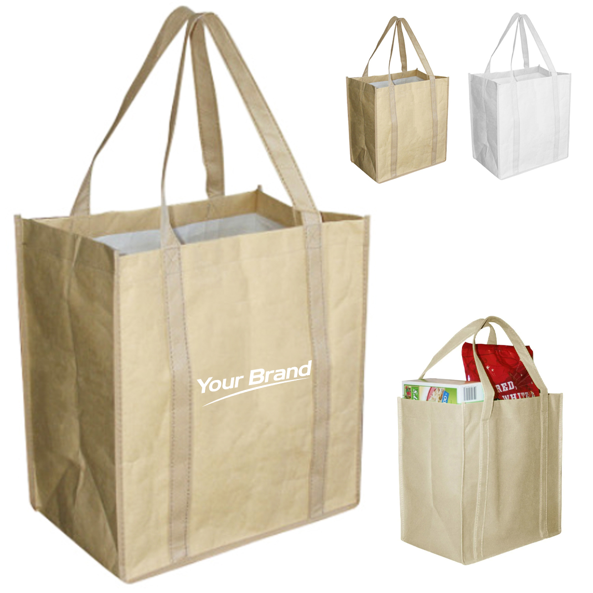 Heavy Duty Non Woven Grocery Tote Bag W/ Reinforced Handles