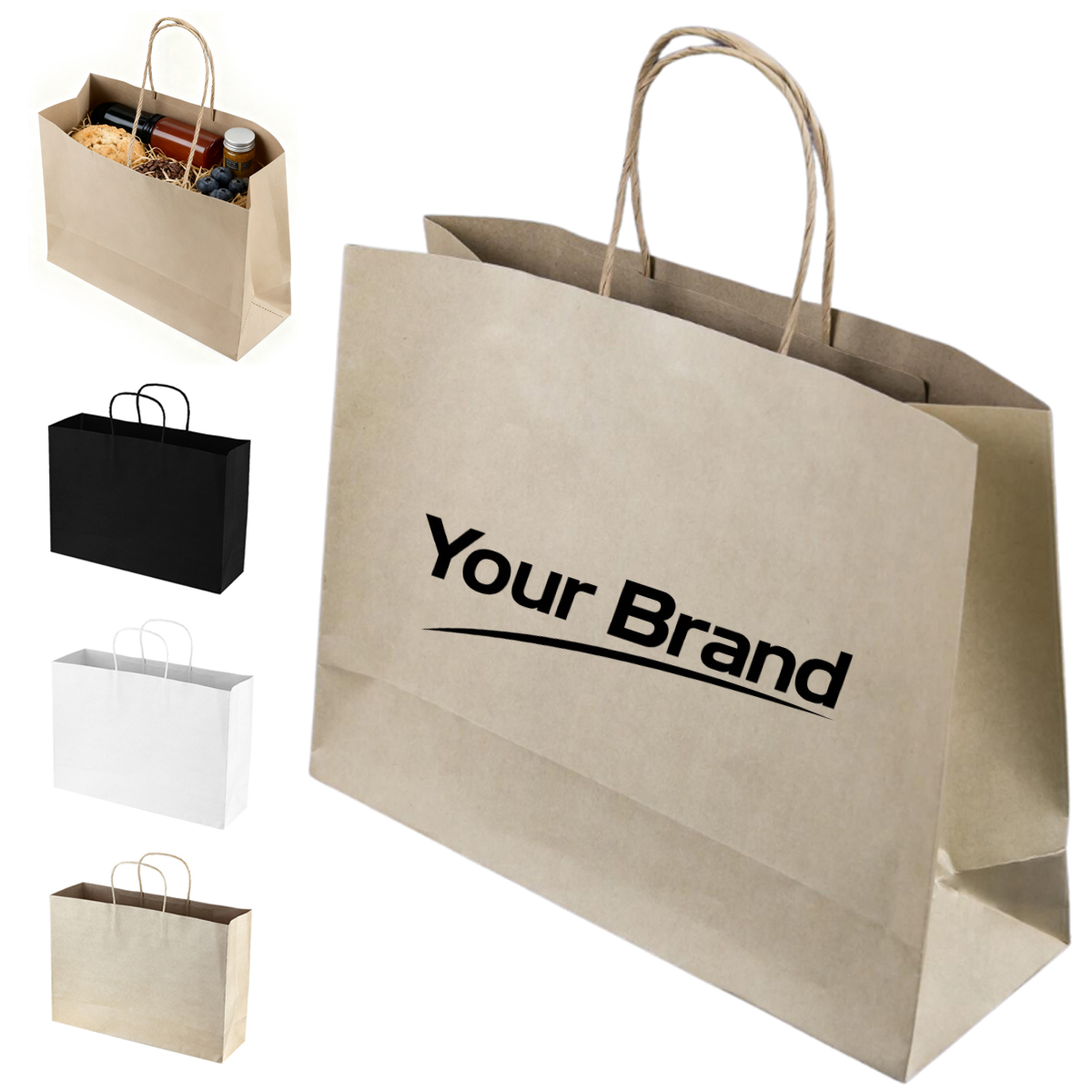 Recycled Kraft Paper Shopping Bag with Twisted Handles