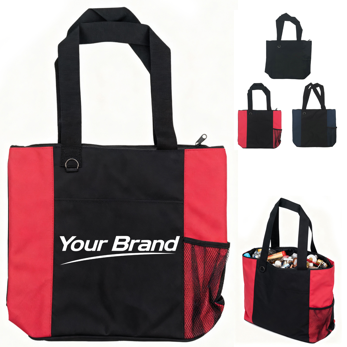 Two Tone Nylon Utility Tote W/ Mesh Pocket & Earbud Port