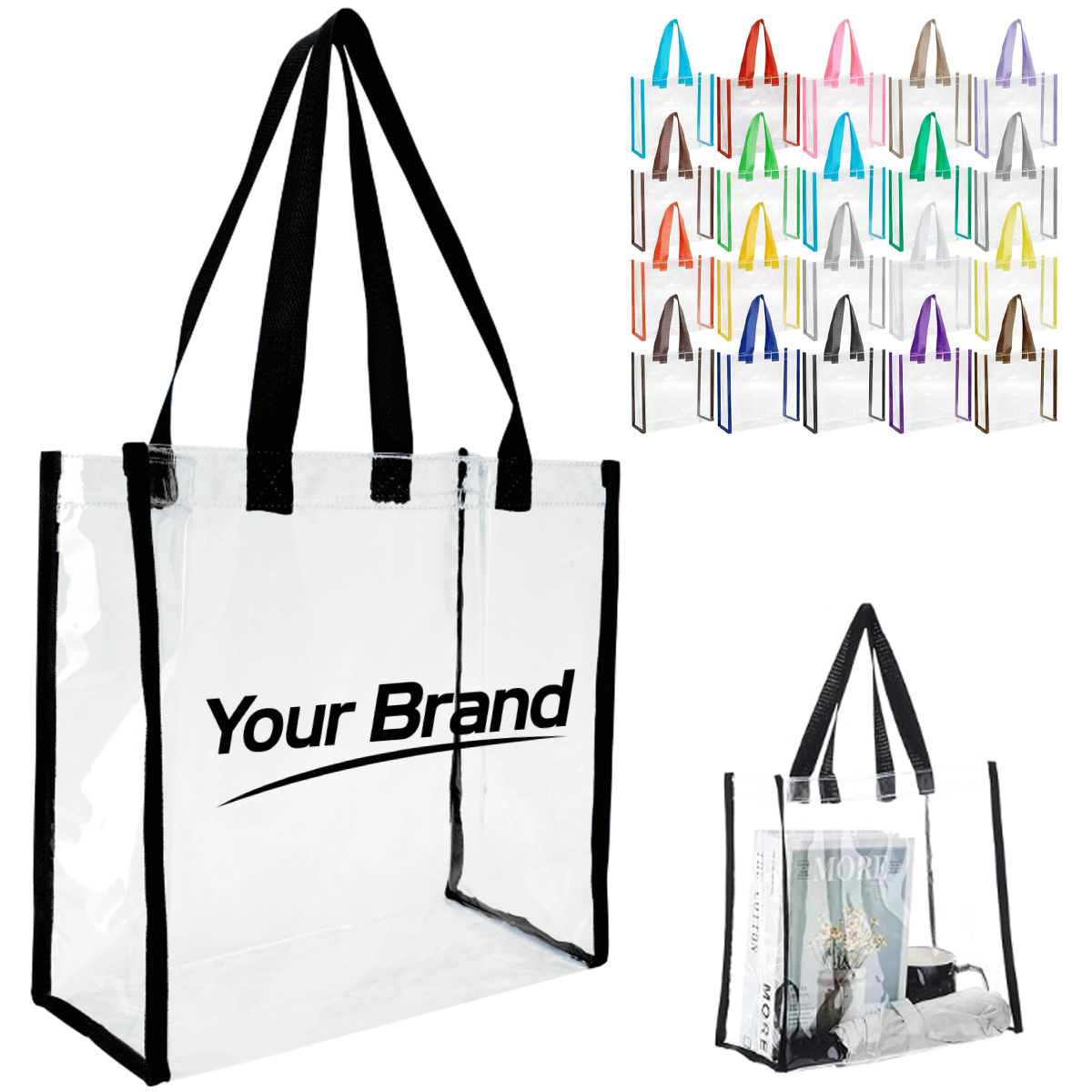 Clear PVC Tote Bag with Colored Trim and Handles