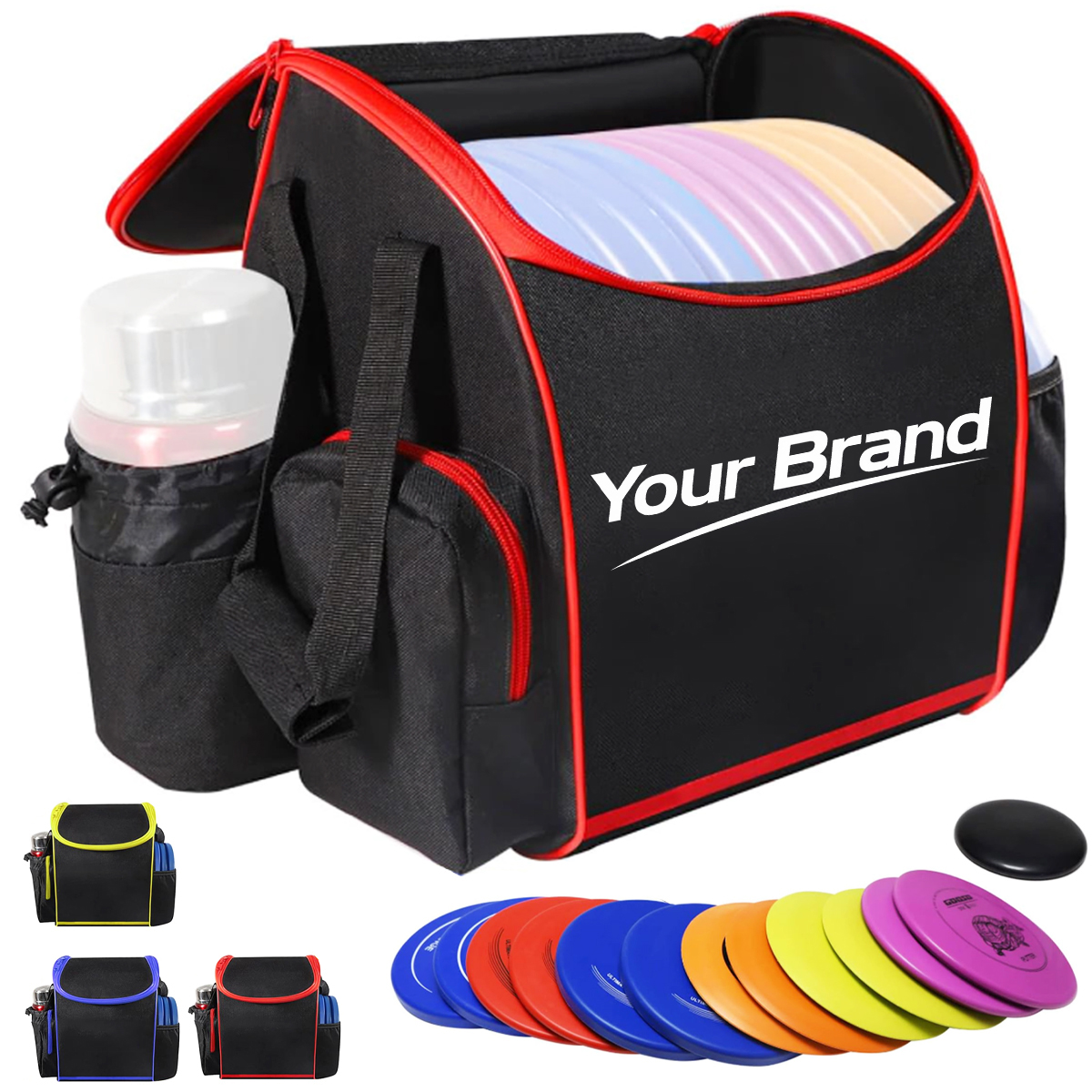 Disc Golf Bag Set with Multi-Color Discs and Drink Holder