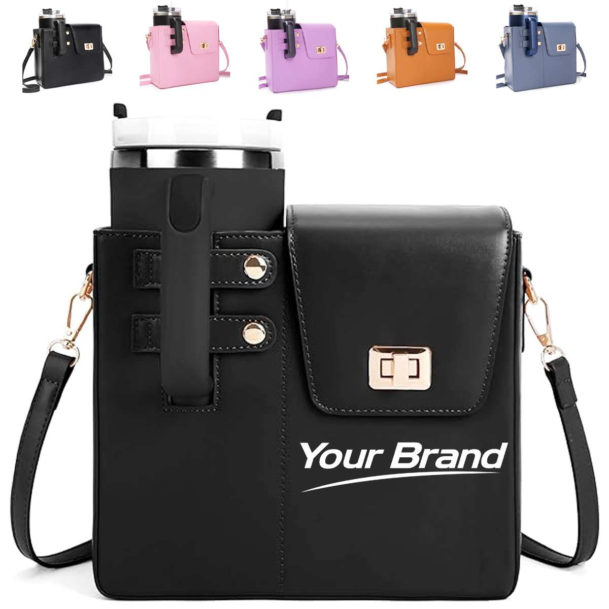PU Leather Crossbody Bag with Bottle Holder