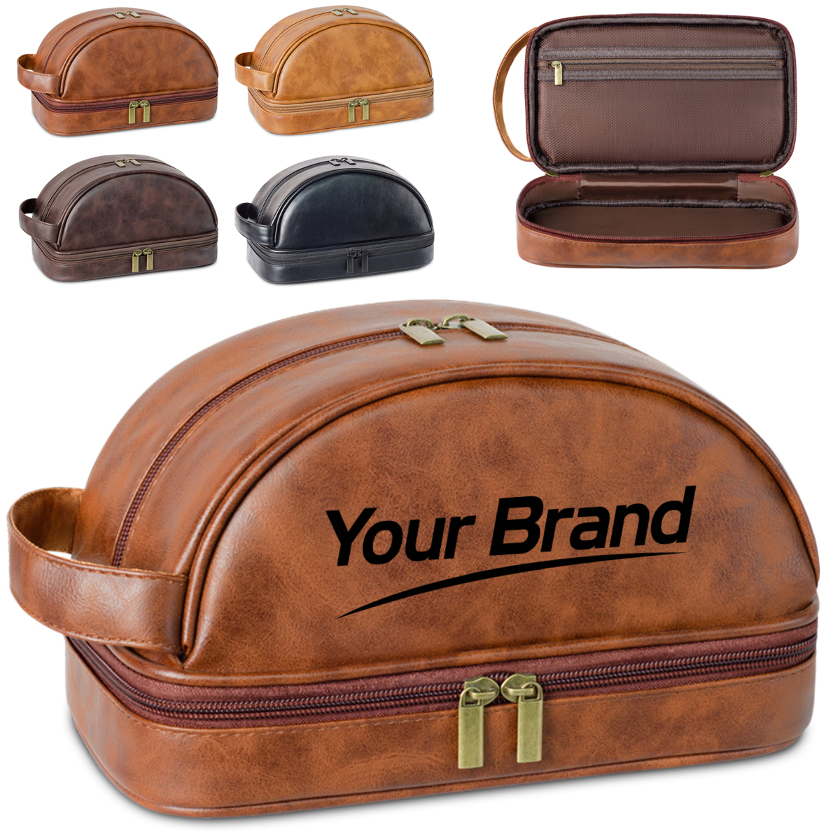 PU Leather Travel Toiletry Bag with Double Zipper
