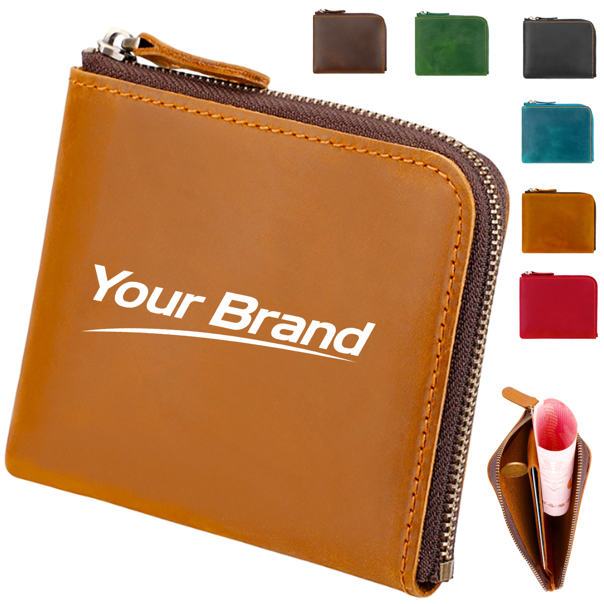 PU Leather Zipper Coin Purse with Card Pocket