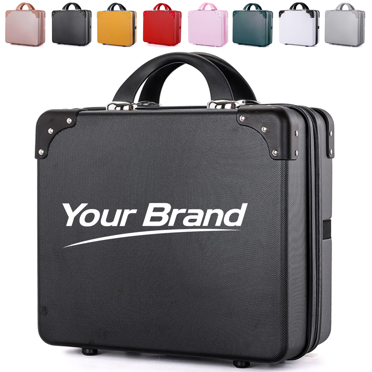 16 Inch Square Hard Shell Cosmetic Travel Case with Handle