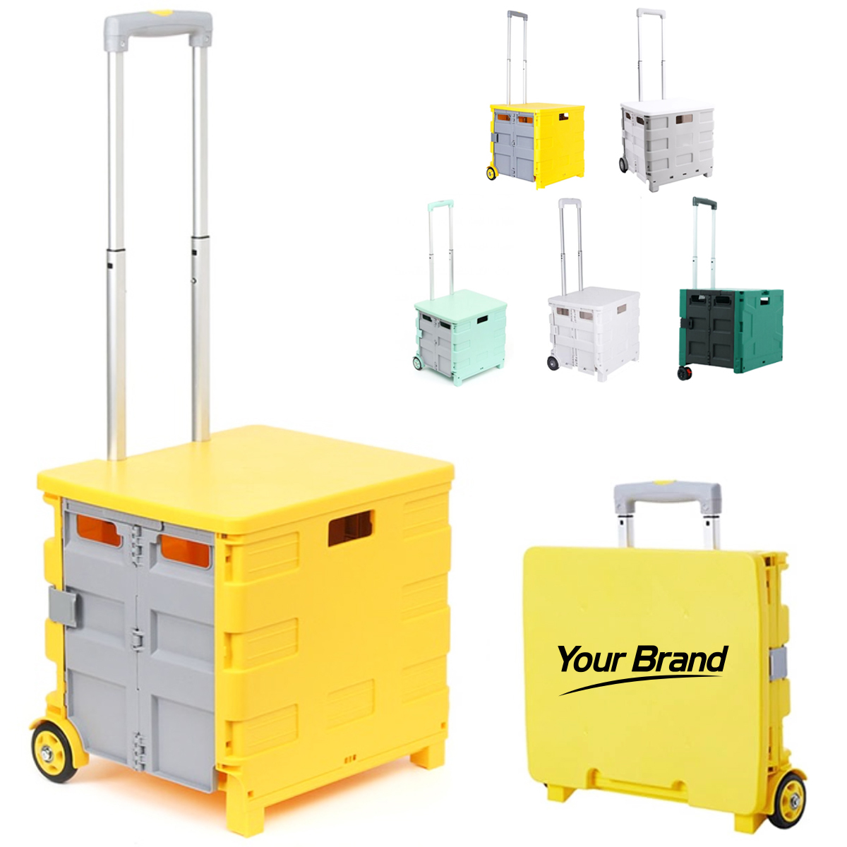 50L Foldable Rolling Crate with Telescopic Handle