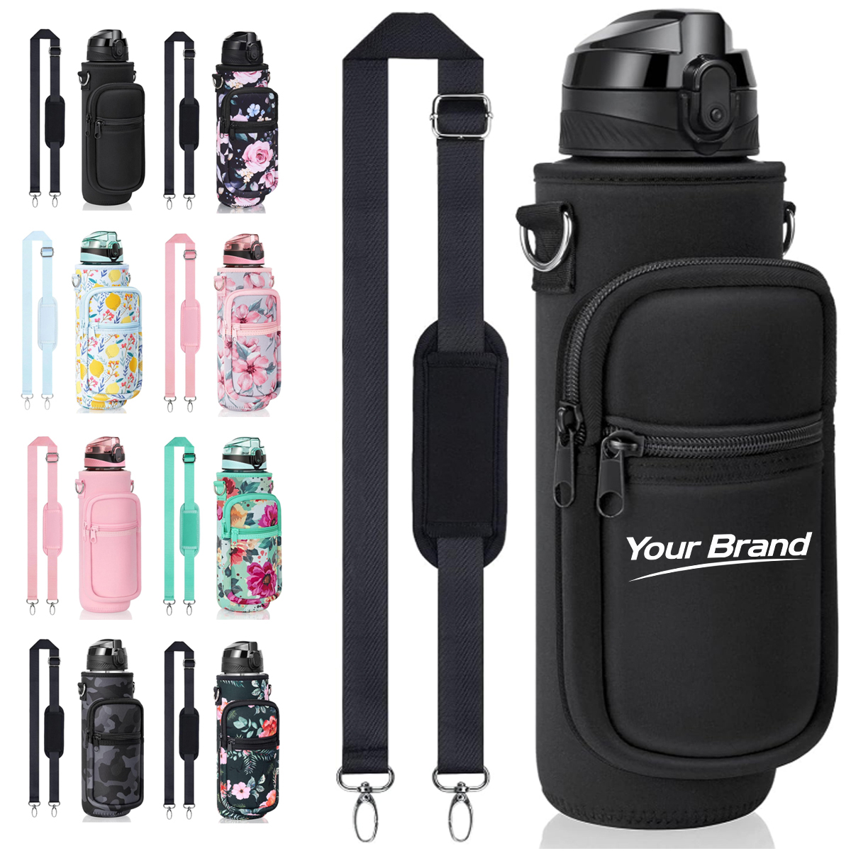 40oz Neoprene Water Bottle Sleeve with Strap