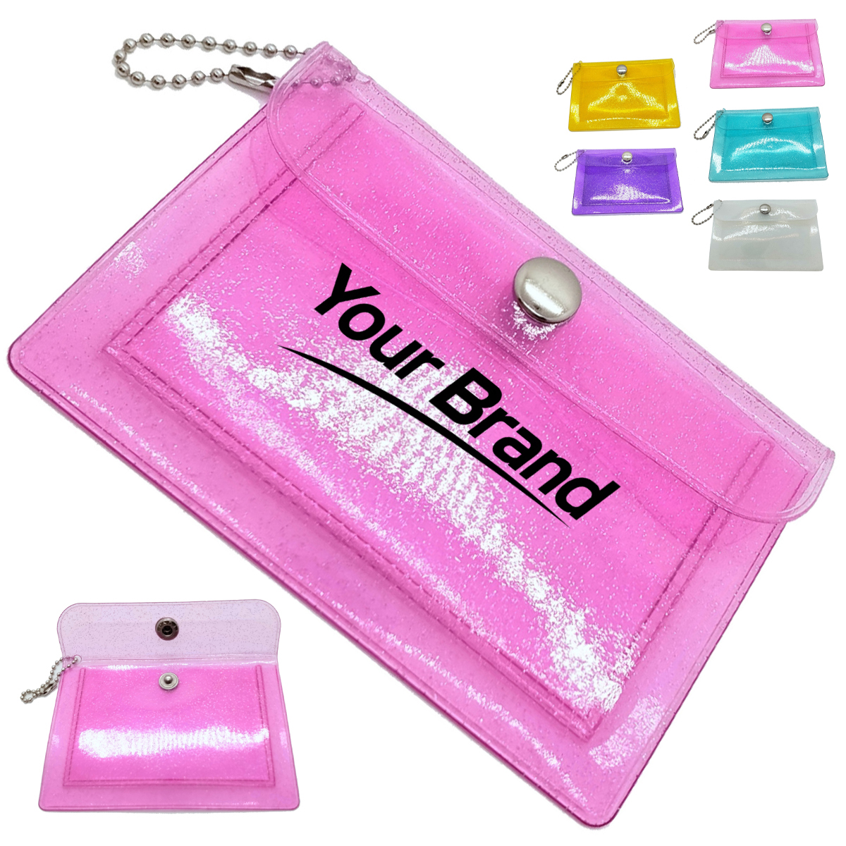 Translucent PVC Snap Button Coin Purse Mini Pouch Keychain