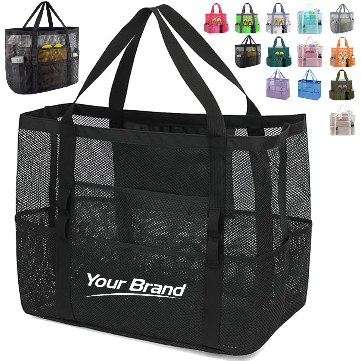Oversized Sand-Free Mesh Beach Tote Bag With Zipper Pocket