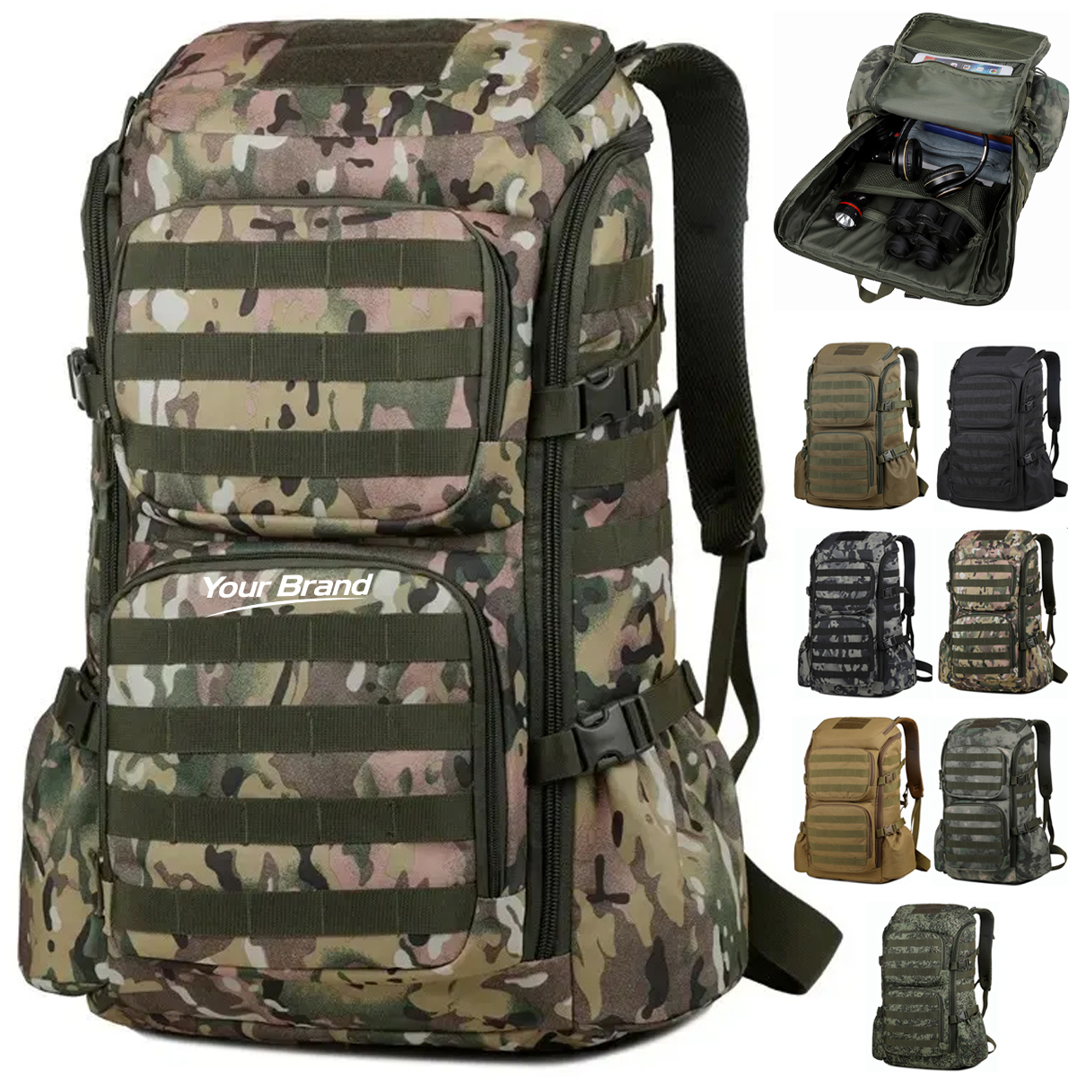 Heavy Duty Tactical MOLLE Camo Military Backpack Rucksack