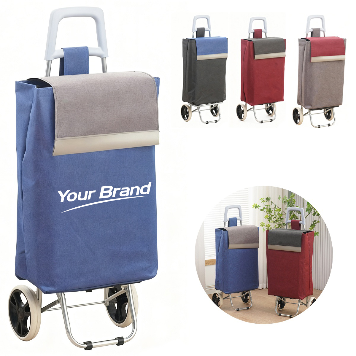 Foldable Rolling Grocery Shopping Trolley Cart With Bag