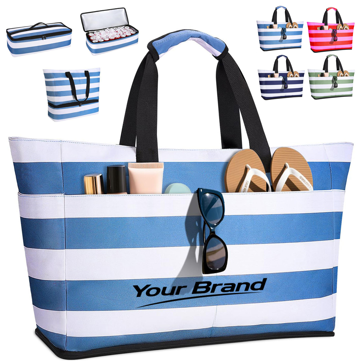 Large Leakproof Insulated Striped Beach Cooler Tote
