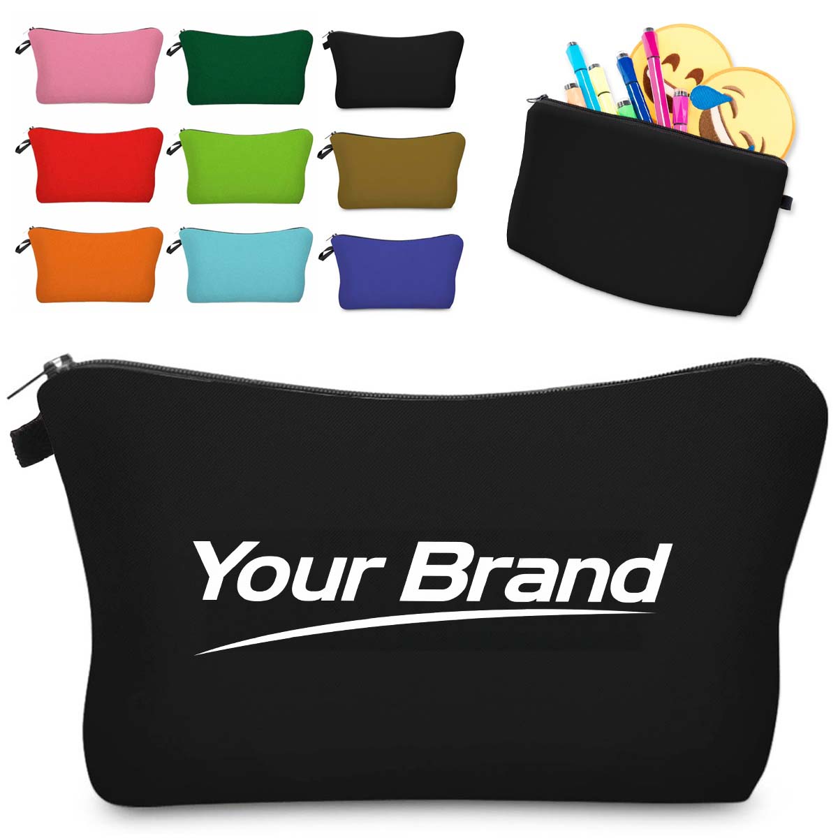 Classic Polyester Zippered Cosmetic Makeup Storage Pouch