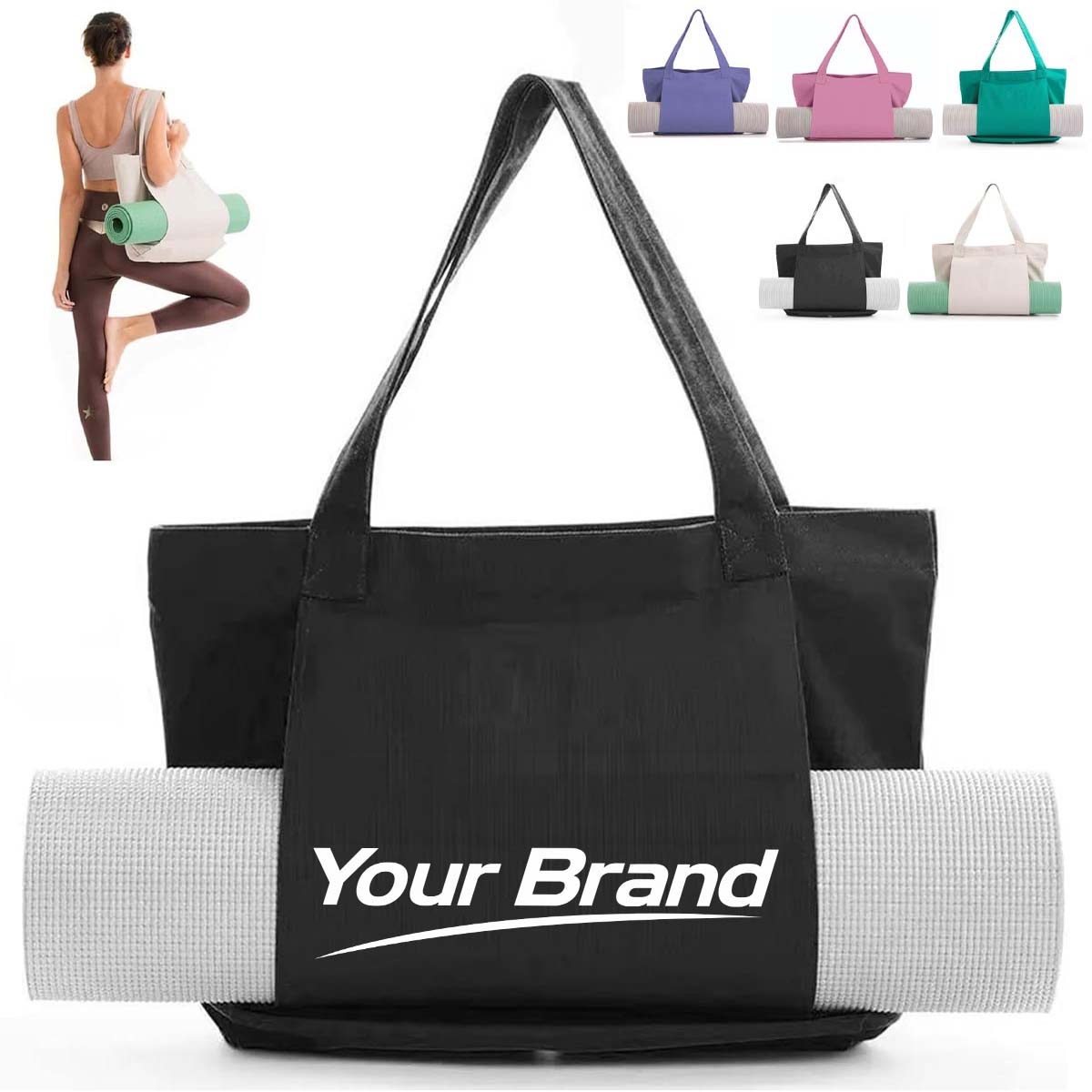 Large Capacity Canvas Yoga Mat Tote Bag Shoulder Handbag