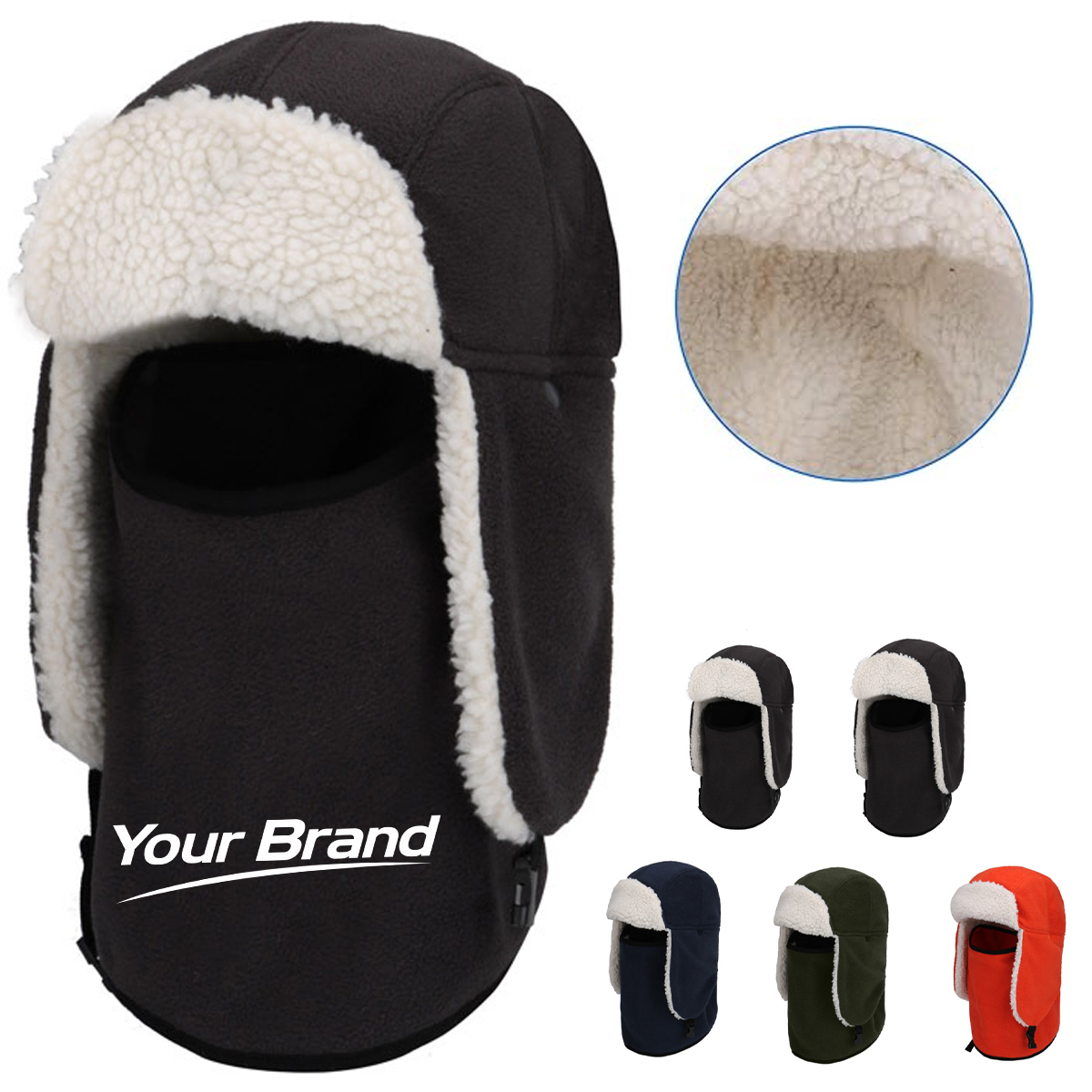 Warm Fleece Trapper Hat With Face Cover Winter Outdoor