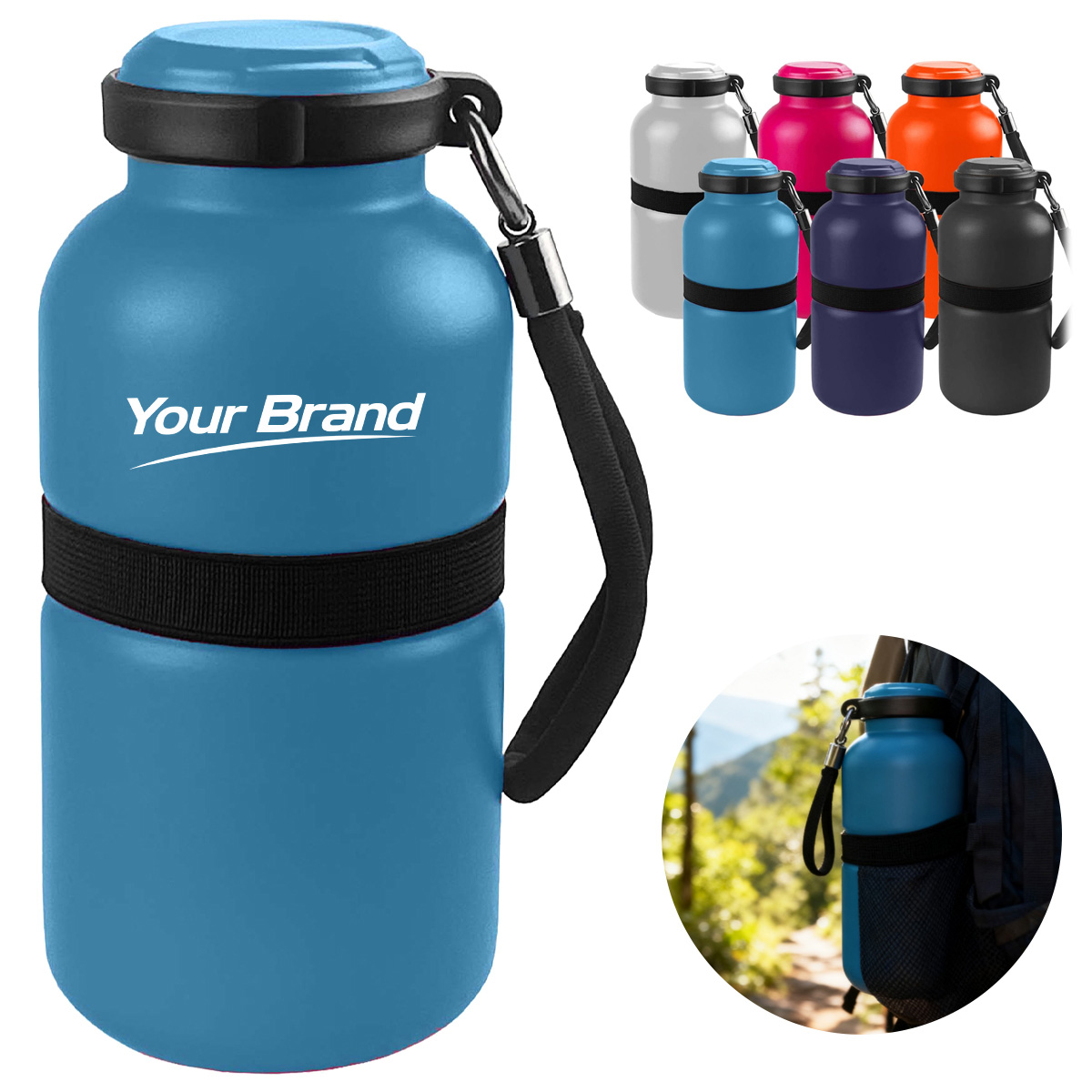 14 oz. Portable Plastic Water Bottle with Strap