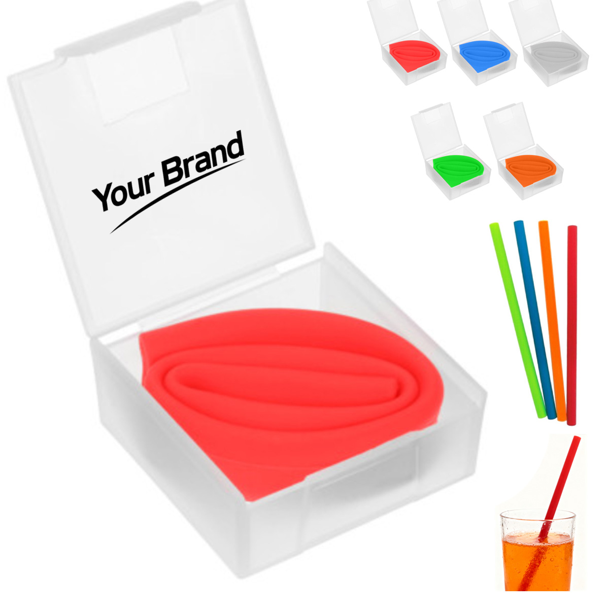 Reusable Silicone Straw Set with Foldable Design & Case