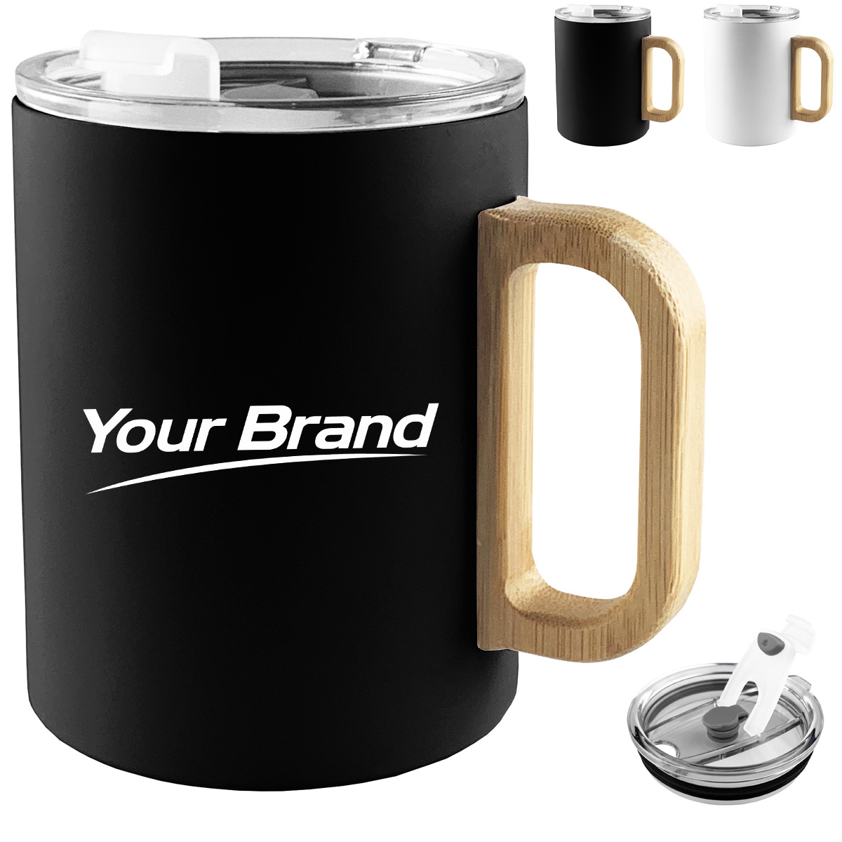 12 oz. Stainless Steel Mug with Bamboo Handle & Lid