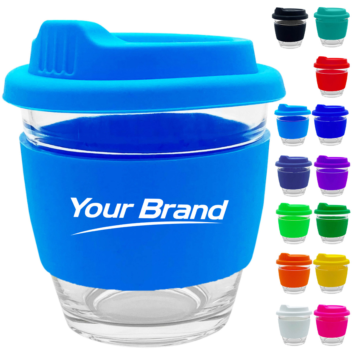 8.5 oz. Glass Cup with Silicone Lid and Sleeve