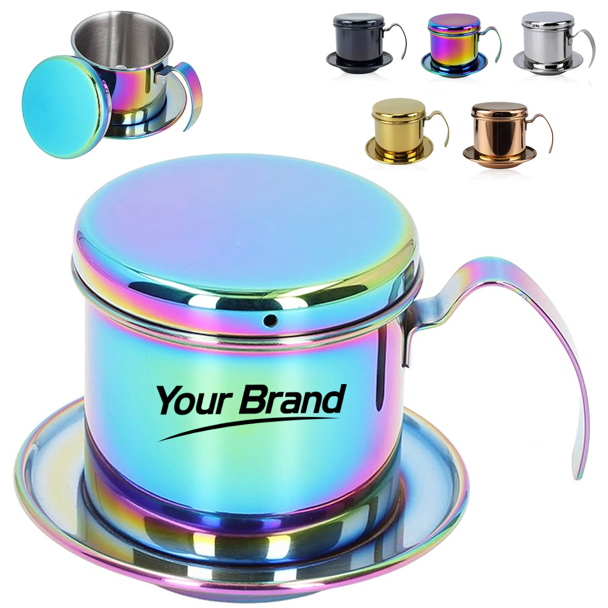 Stainless Steel Vietnamese Coffee Filter Cup w/ Lid and Base