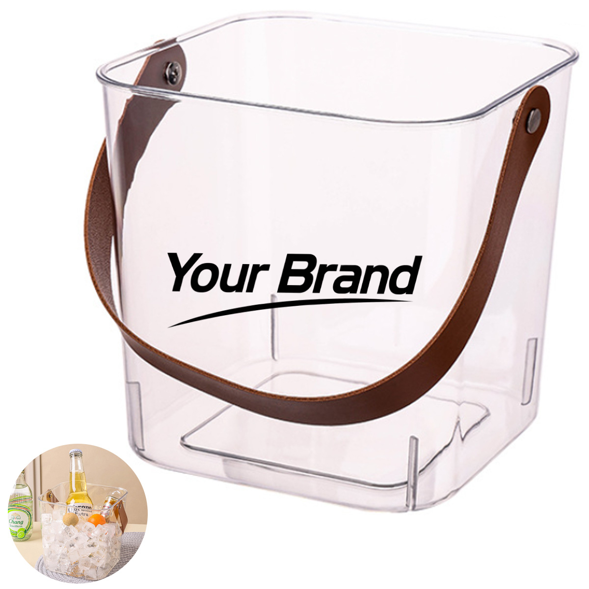 3L Clear Acrylic Ice Bucket with Leather Handle