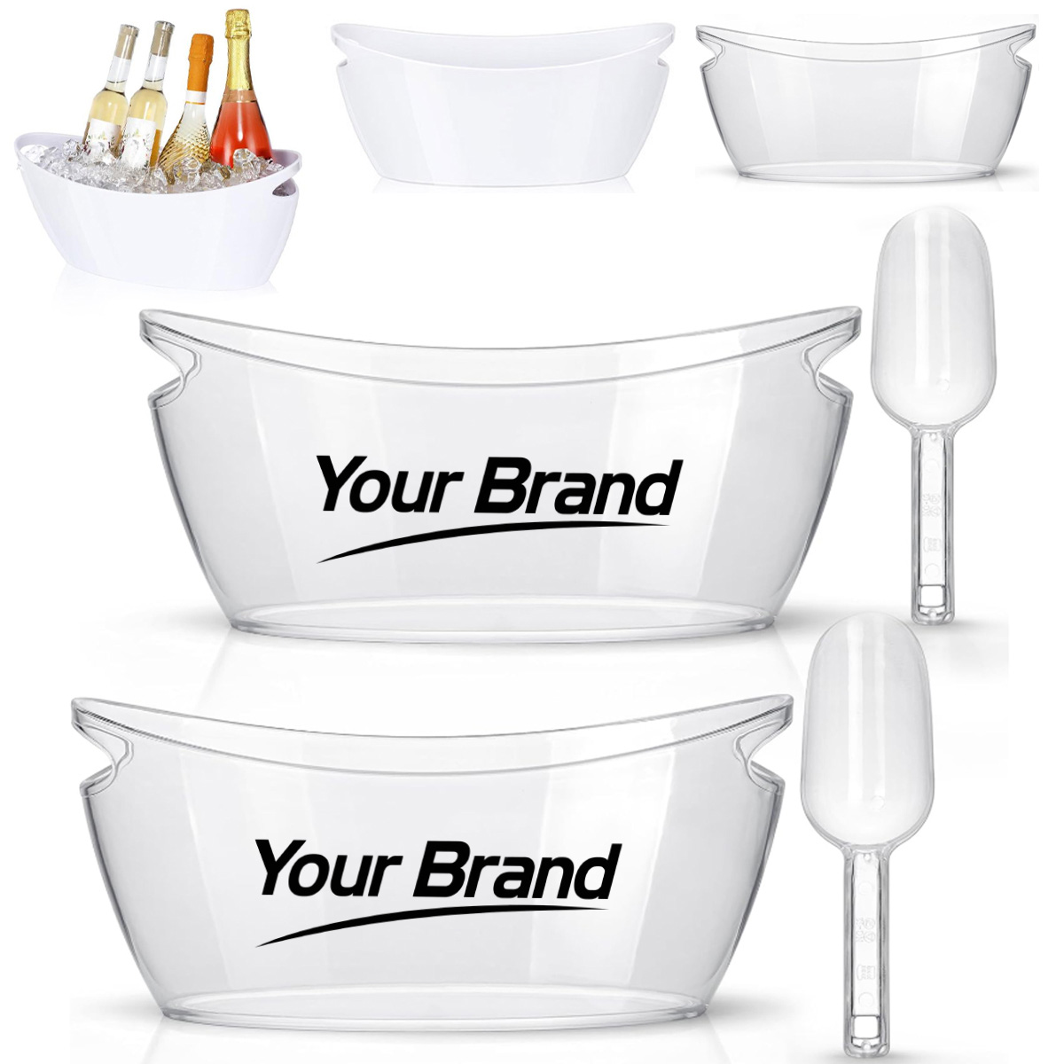 6L Clear Plastic Ice Bucket with Scoop for Parties