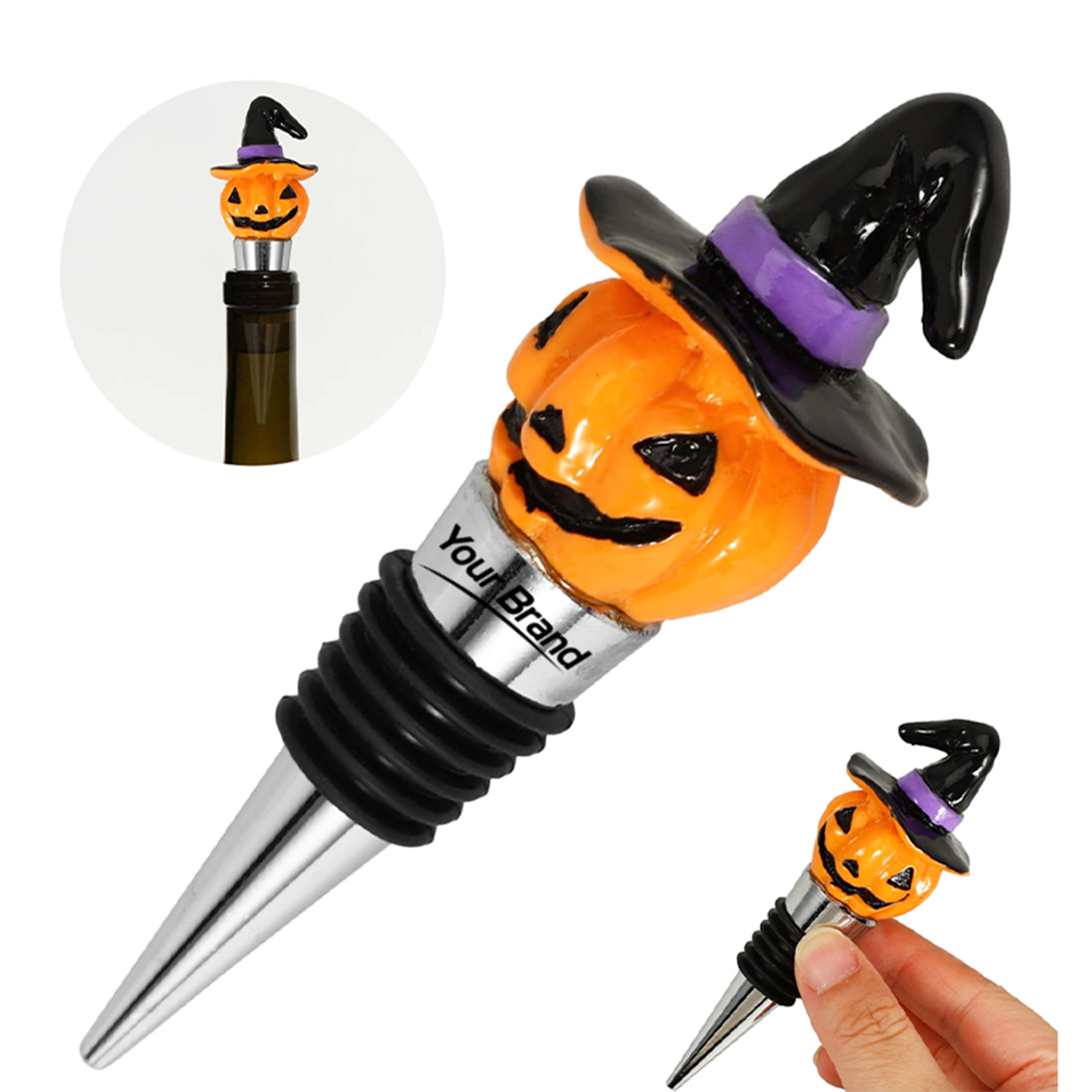 Halloween Pumpkin Wine Stopper with Witch Hat