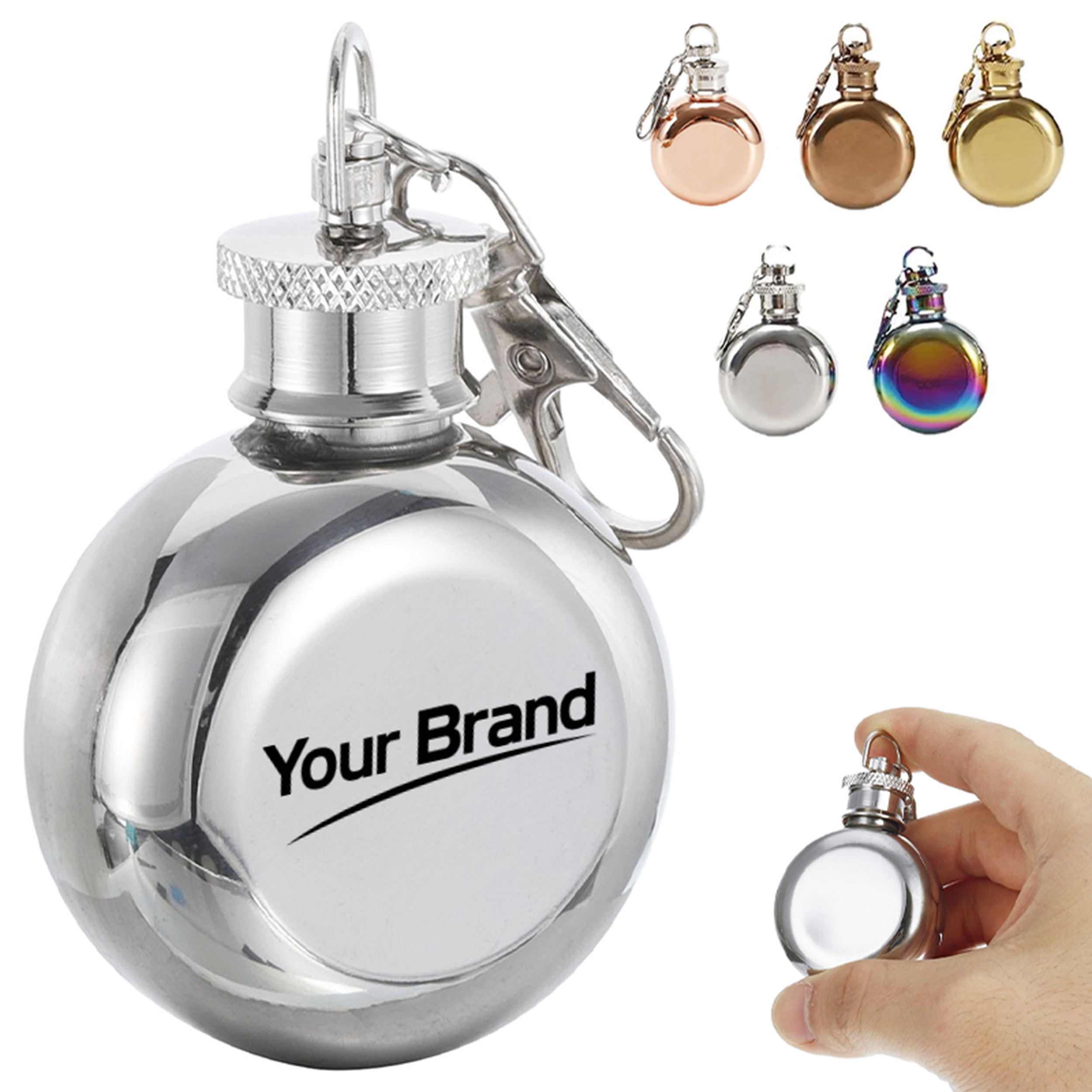 1 oz. Mini Round Stainless Steel Keychain Flask