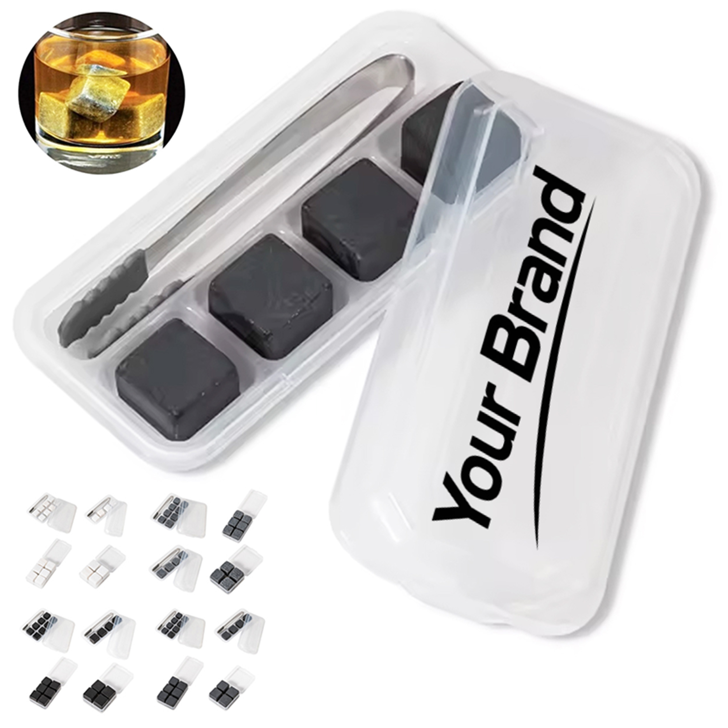 4pcs Natural Whiskey Stones Set with Plastic Box and Logo