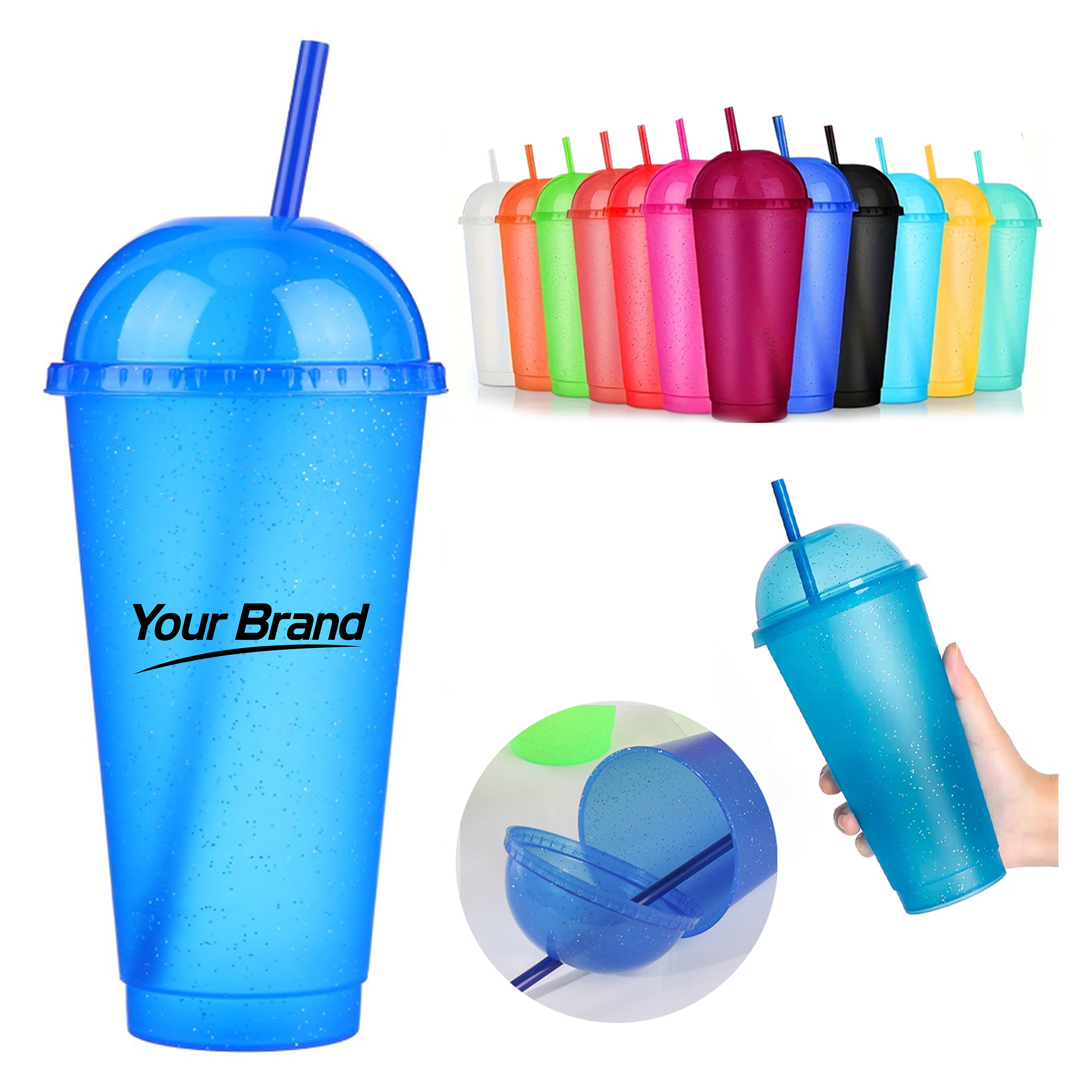 24 oz. Colorful Plastic Tumbler w/ Dome Lid & Straw