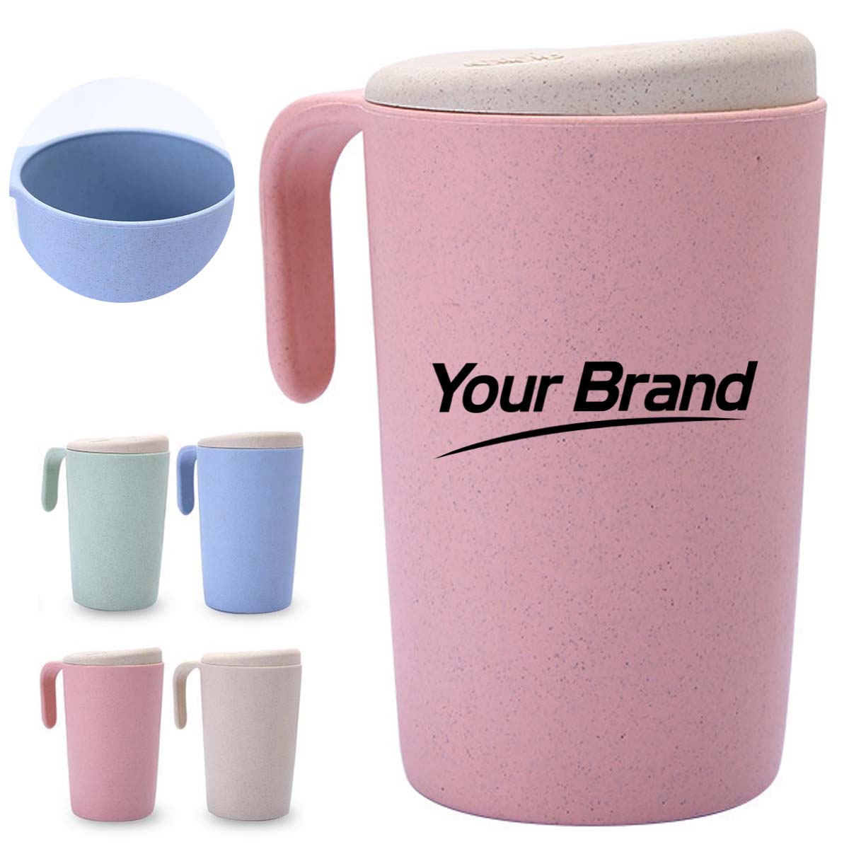 12oz. Eco Wheat Straw Mug with Lid and Modern Handle