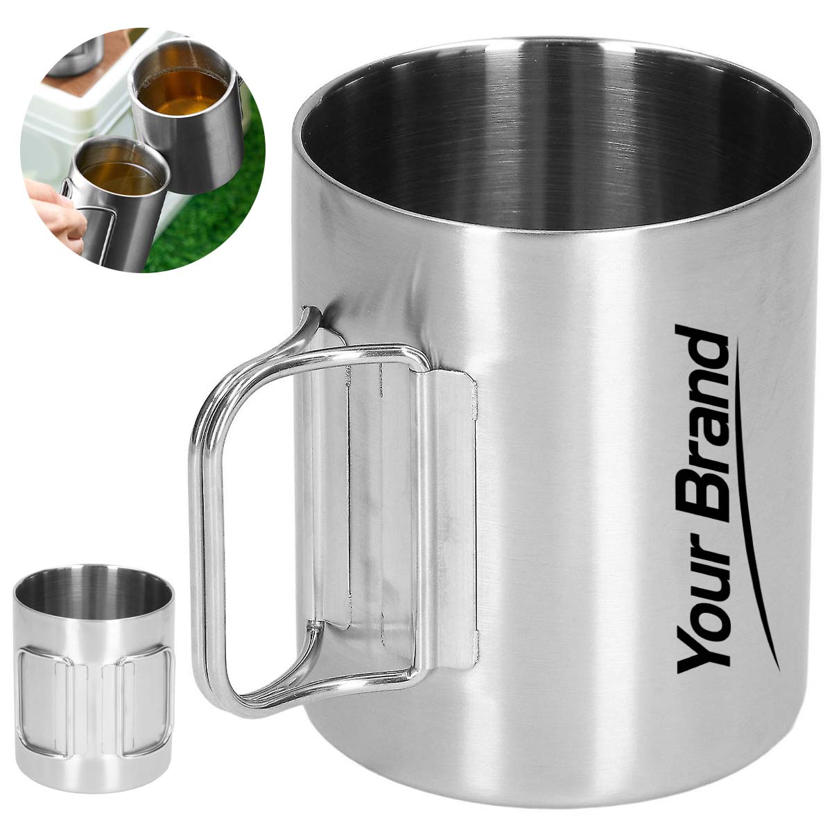 14oz. Stainless Steel Camping Mug with Foldable Handle