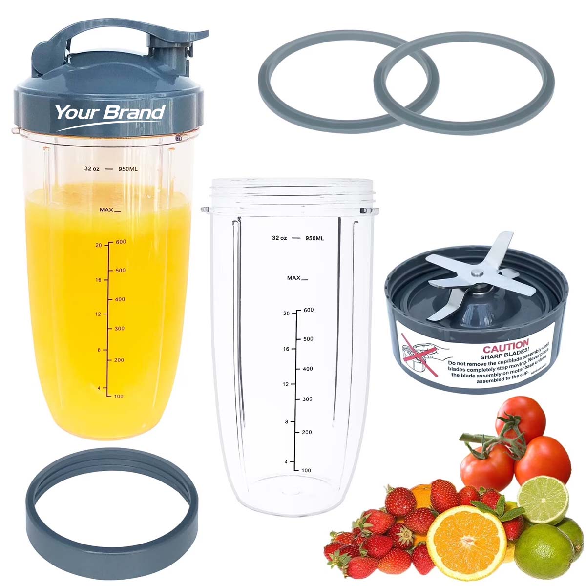 32oz. Blender Replacement Cup Set With Blade And Lids