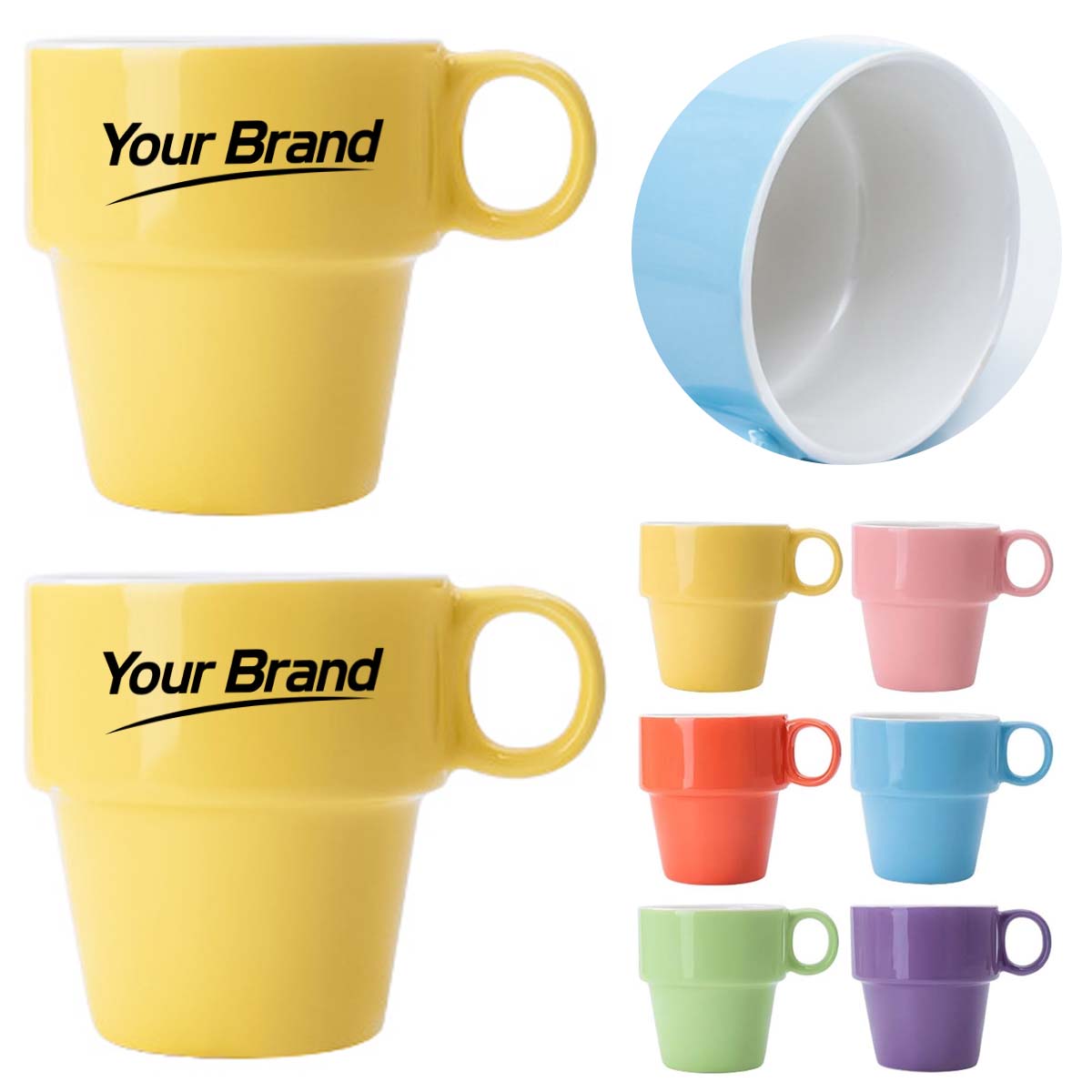 8oz. Ceramic Stacking Mug Set w/ Storage Design for Home Use
