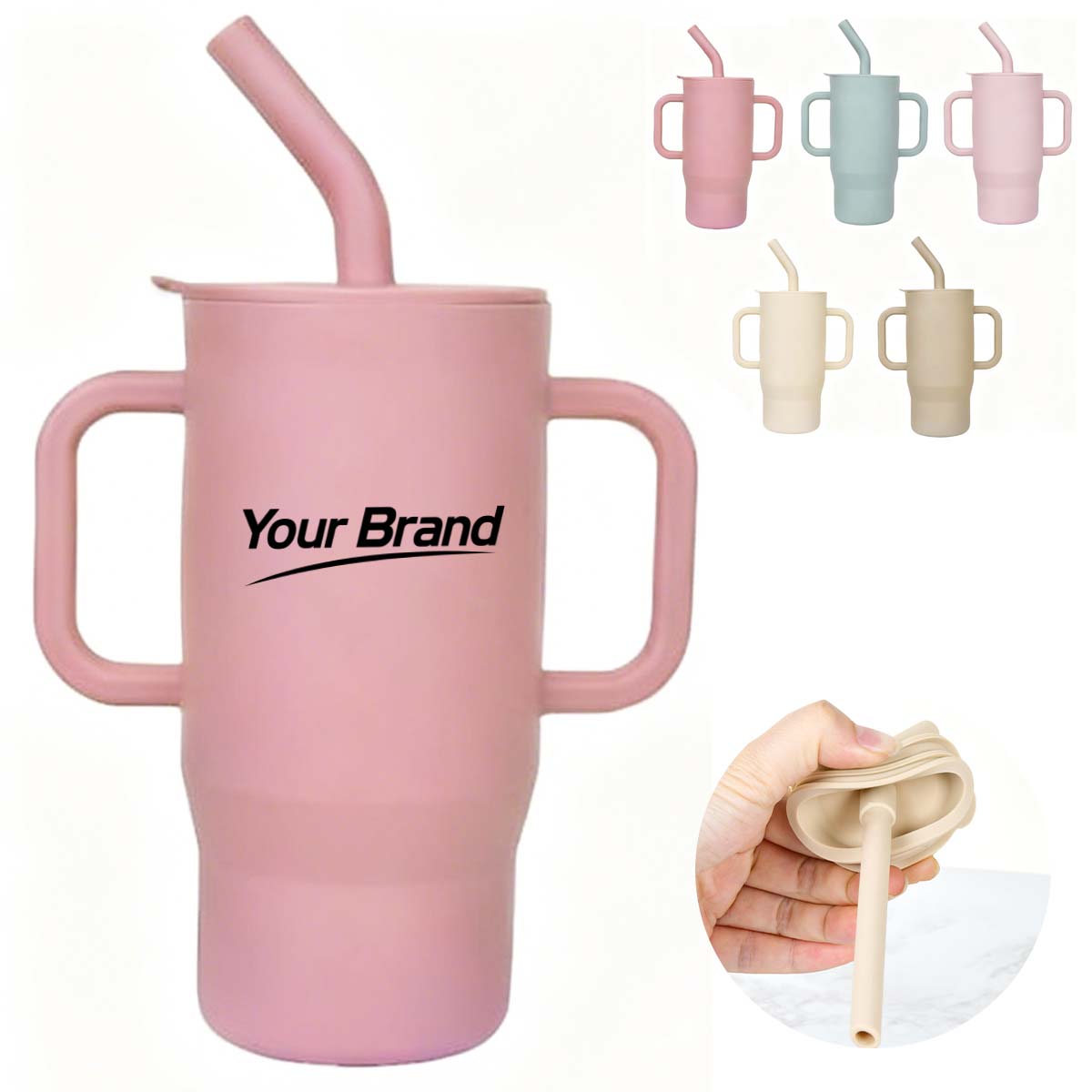 12oz. Silicone Baby Training Cup w/ Straw Lid & Dual Handles