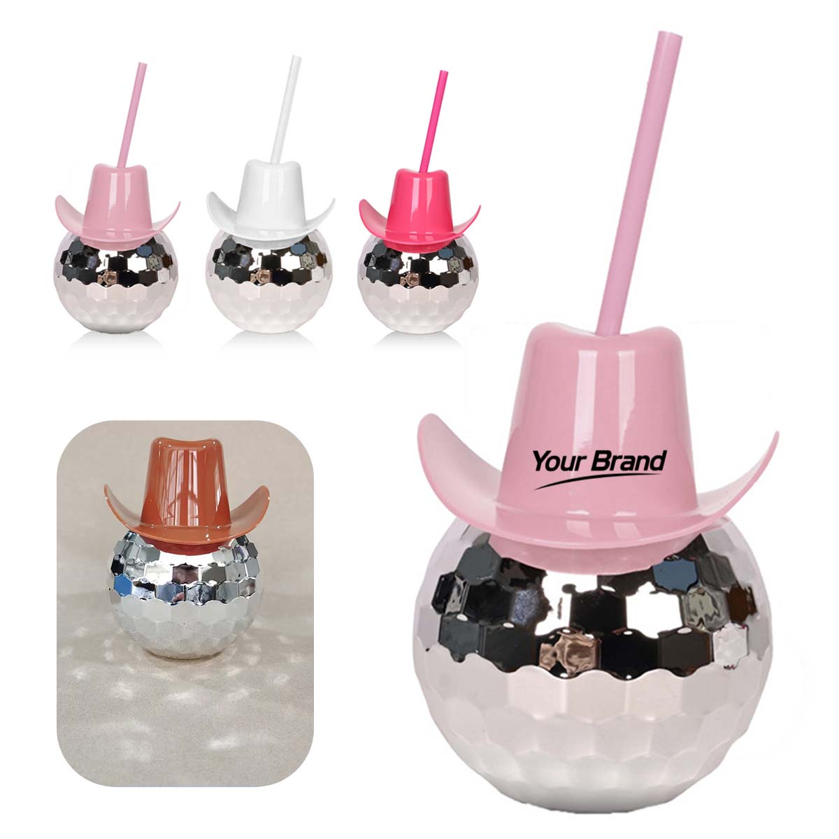 20oz Cowboy Hat Disco Ball Party Tumbler Cup