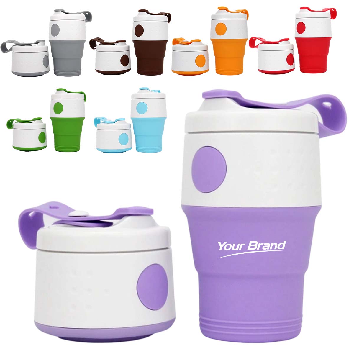 13oz Collapsible Silicone Travel Coffee Cup With Lid