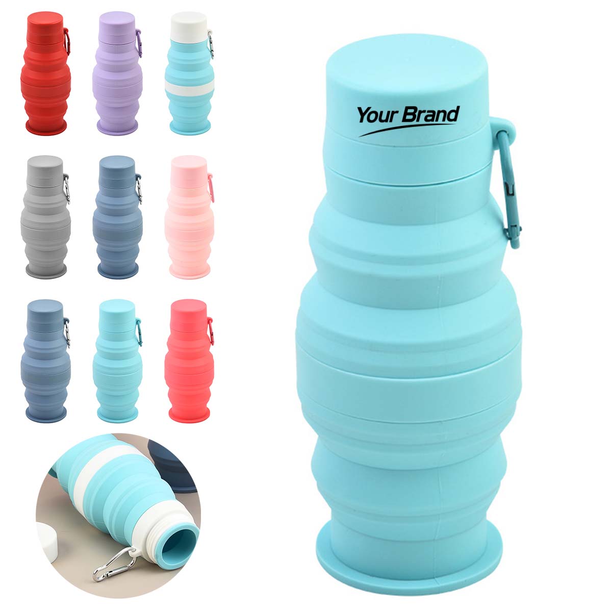 Collapsible Silicone Travel Water Bottle With Clip
