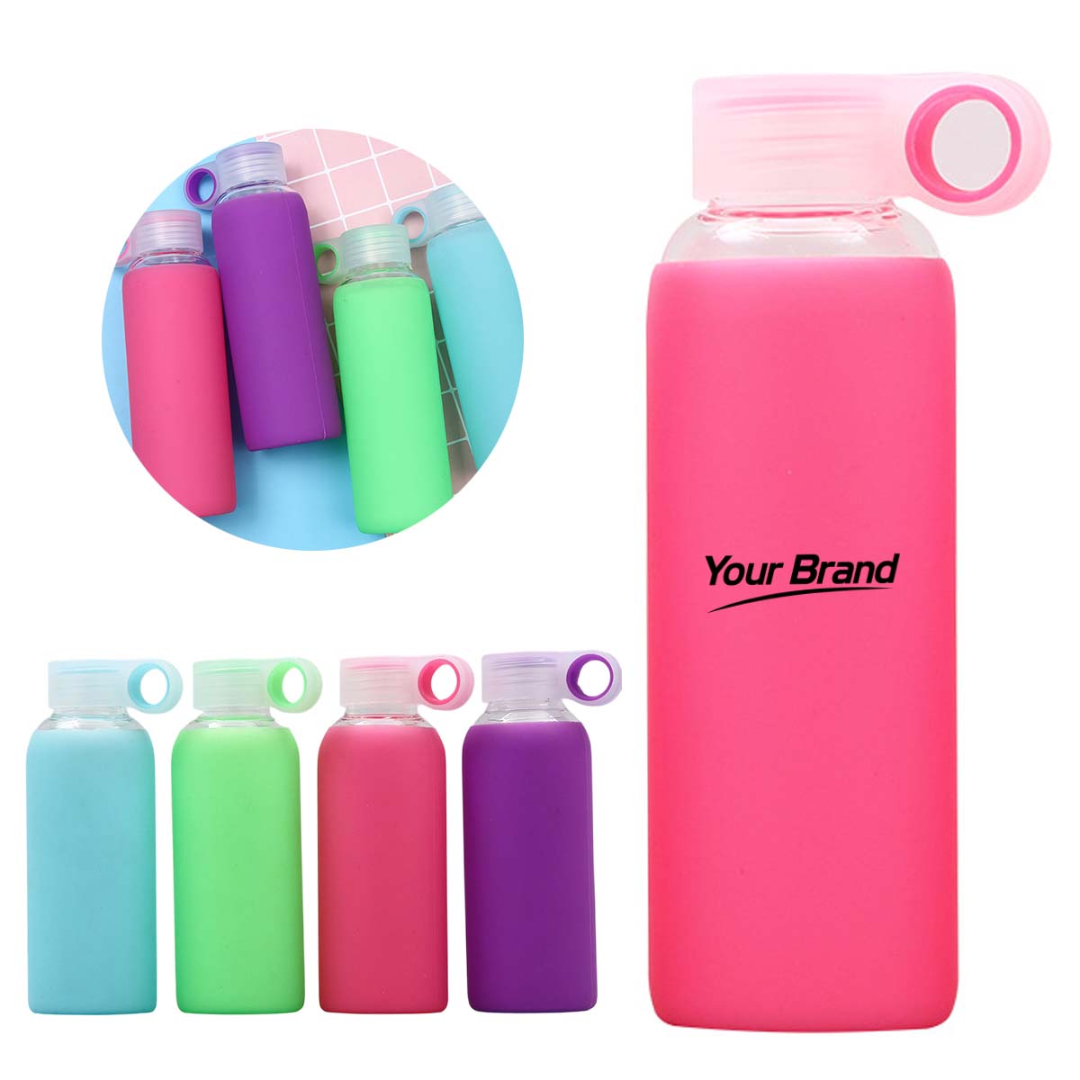 16oz Frosted Glass Water Bottle With Silicone Sleeve