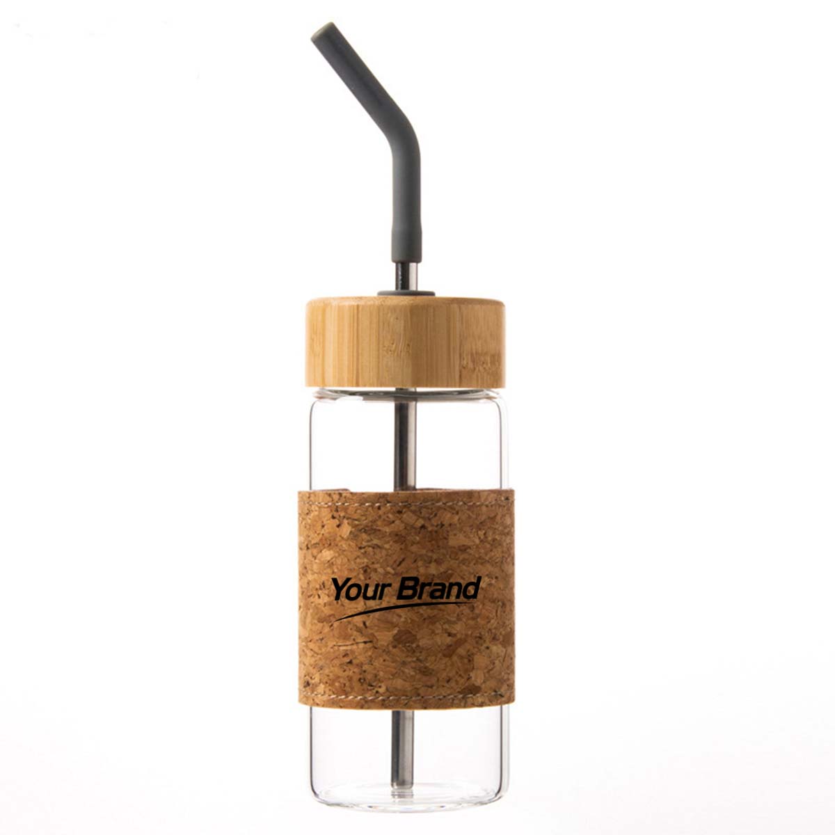 14oz Glass Water Bottle With Bamboo Lid And Cork Sleeve