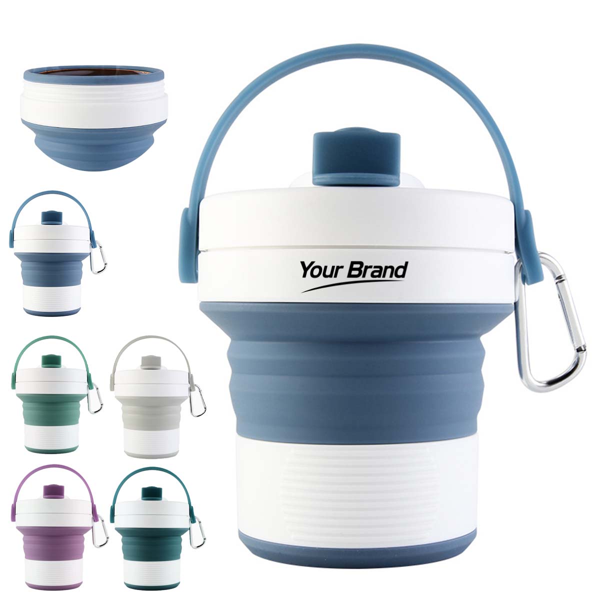15oz Collapsible Silicone Travel Coffee Cup With Handle