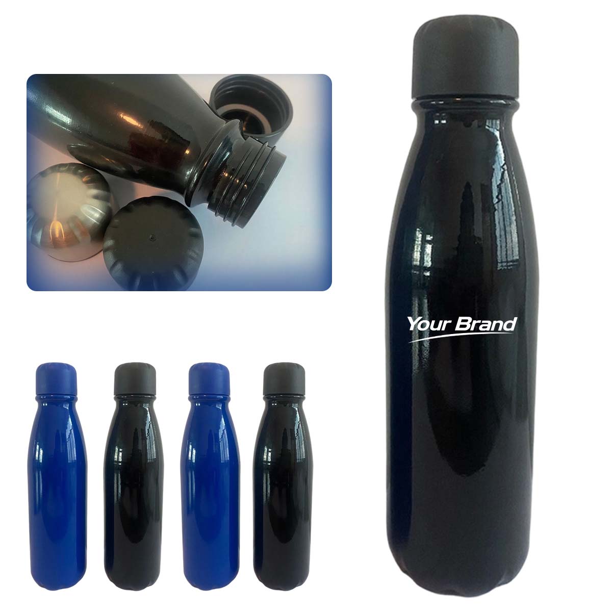 22oz Glossy Stainless Steel Vacuum Water Bottle With Lid