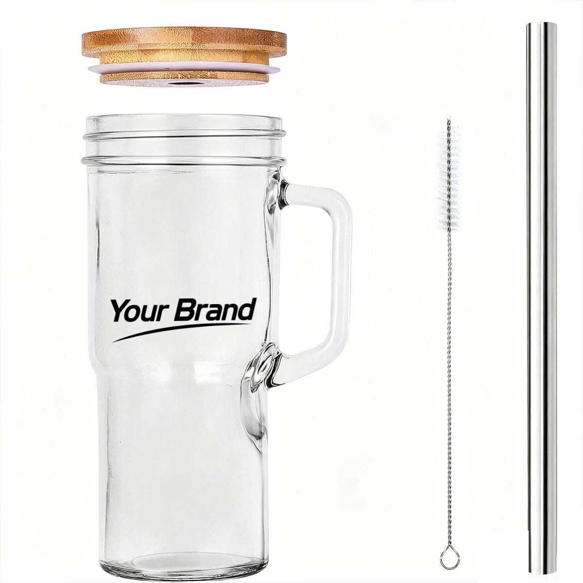 24oz Glass Mason Jar Tumbler With Bamboo Lid Straw