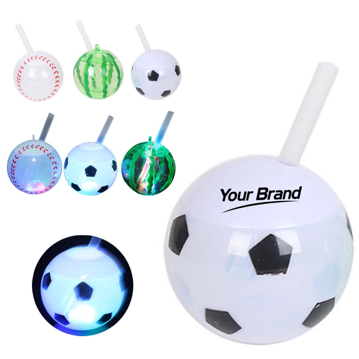 Light Up Sports Ball Cup With Reusable Straw