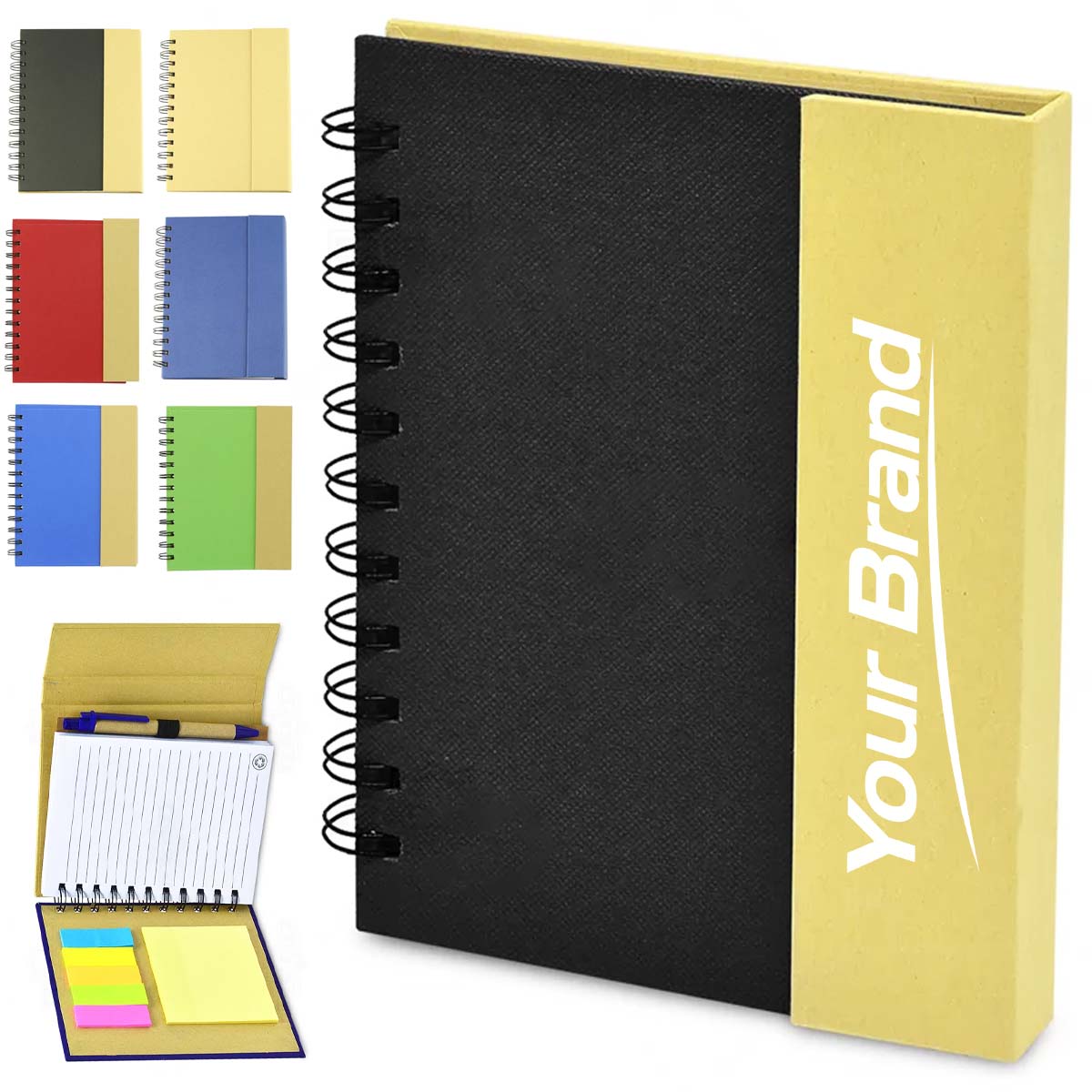 Spiral Notebook with Sticky Notes and Pen Holder