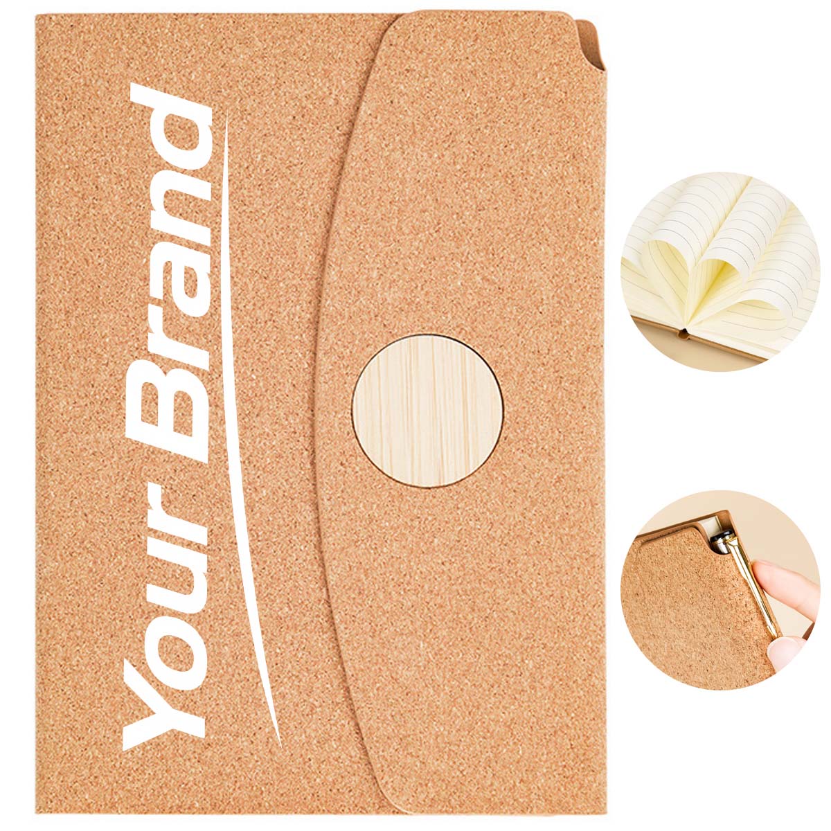 A5 Cork Notebook with Bamboo Inlay Cover