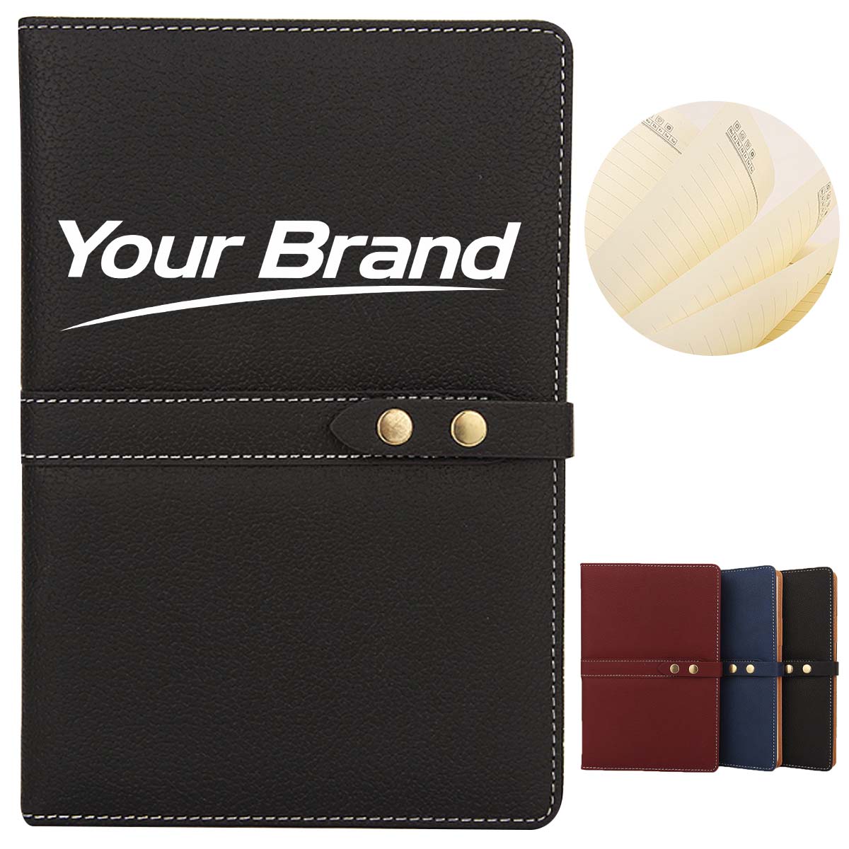 A5 PU Leather Notebook with Strap Closure for Office