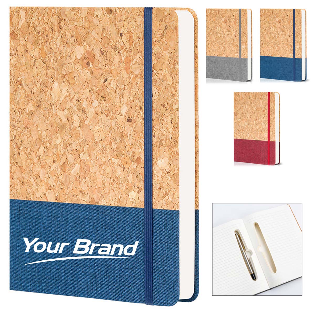 Eco Cork and Linen A5 Notebook with Elastic Band